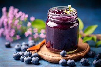 Jar of blueberry jam. KI generiert, generiert AI generated