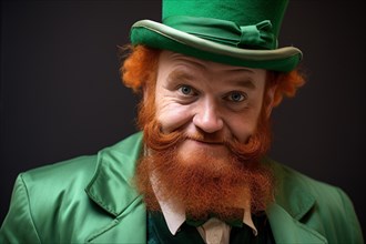 Man with red hair and long beared dressed up as traditional St. Patrick's day Leprachaun. KI