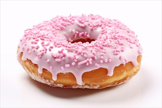 Pink donut with glazing and sugar sprinkles. KI generiert, generiert AI generated