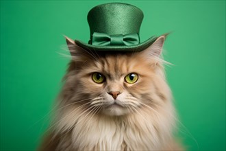Cat with green St. Patrick's day tophat. KI generiert, generiert AI generated