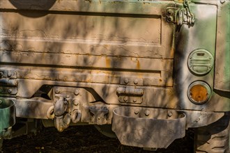 Rear view of tailgate of military vehicle on display in public park