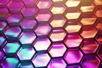 Gradient honeycomb pattern illuminated with vibrant colors. Ideal for backgrounds, wallpapers, and