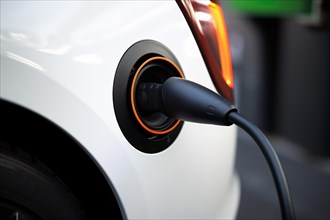 Black plug charging electric car. KI generiert, generiert AI generated