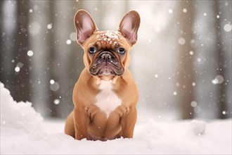 French Bulldog dog in snow. KI generiert, generiert AI generated