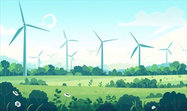 Wind turbines in the field. Ecological concept AI generated
