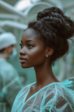 African American model wearing surgical medical clothing, AI generated