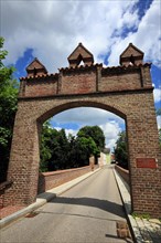 The historic old town centre of Dingolfing with a view of the bridge gate. Dingolfing, Lower