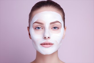 Portrait of young woman with white beuaty face mask. KI generiert, generiert AI generated