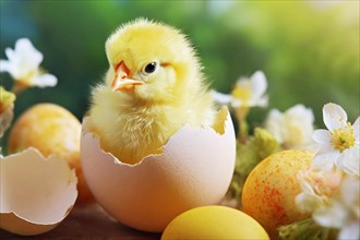Cute little chick hatching from an egg, Easter chick, baby animal, AI generated, AI generated