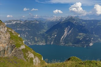 View from Niederbauen Kulm (1923m) to Bristenstock, Lake Lucerne, Canton Uri, Switzerland, Lake