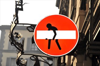 Modified traffic sign, sign 267 No entry, no through traffic, Milan, Italy, Europe