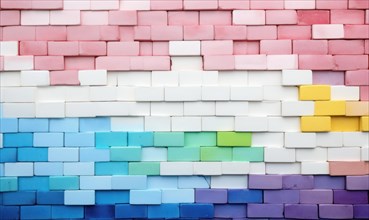 Colorful brick wall background. small bricks of different sizes and colors AI generated