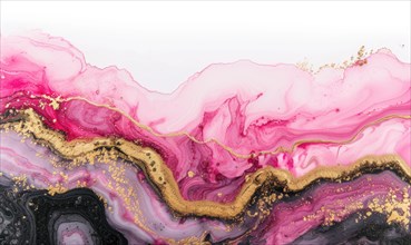 Black, pink, white and gold abstract background. Marbling artwork texture. Rose quartz ripple