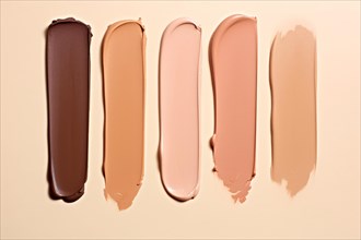 Makup foundation swatches with different light and dark colored skin tones. KI generiert, generiert