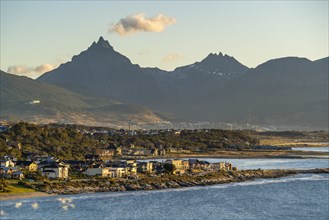 Sunrise over the city of Ushuaia and the Beagle Channel, Tierra del Fuego Island, Patagonia,