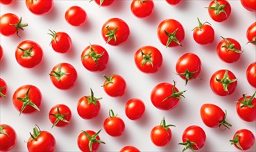 Fresh cherry tomatoes on white background, top view. Vegetable pattern AI generated