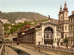 The Bubbling Fountain Colonnade, Karlovy Vary, Czech Republic, c. 1890, Historic, digitally