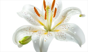 White lily flower isolated on white background with clipping path. Close up AI generated