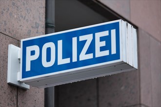 Police sign with blurred background, Duesseldorf, Germany, Europe