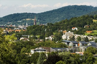 City view, in the foreground the Vauban neighbourhood, Freiburg im Breisgau, Black Forest,