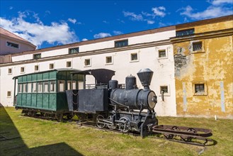 Historic locomotive in the Presidio Museum and Maritime Museum, Ushuaia, Tierra del Fuego Island,