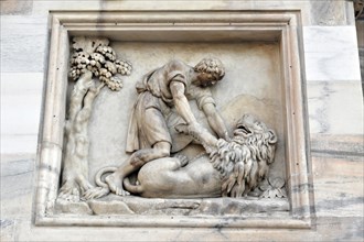 Relief, exterior facade of Milan Cathedral, Duomo, start of construction 1386, completion 1858,