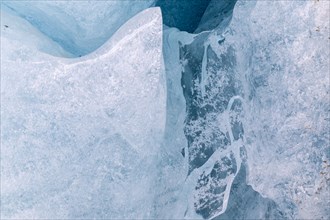 Ice structure in a glacier cave, winter, Morteratsch Glacier, Pontresina, Engadin, Grisons,