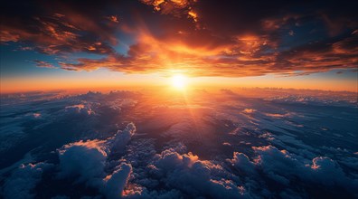 Magnificent view of a sunset with brilliant clouds from above the atmosphere, AI generated