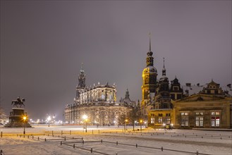 Dresden's Old Town with its historic buildings. Theatre Square with Court Church, Royal Palace and