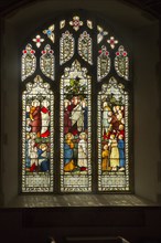 Stained glass window church of Saint John, Saxmundham, Suffolk, England, UK, Sermon on the Mount,
