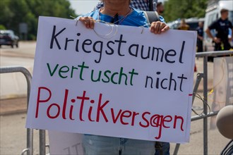 Peace demonstration in front of Ramstein Air Base against war and armament and in favour of