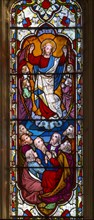 Stained glass window Ascension, circa 1870 by Ward and Hughes, church of Saint Andrew, Bramfield,