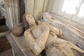 Alabaster effigies of John de la Pole d 1491 and wife Elizabeth Plantagenet d 1503, Wingfield