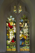 Stained glass window the raising of Lazarus, Mildenhall church, Wiltshire by Mayer 1882