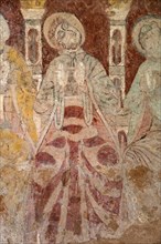 Medieval frescoes church of Saint Mary, Kempley, Gloucestershire, England, UK, apostles on chancel