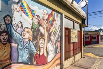 Colourful street art with a revolutionary motif, city of Ushuaia, Tierra del Fuego Island,