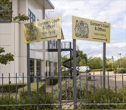 Signs for Coroner's Court and offices, Whitehouse industrial estate, Ipswich, England, United