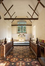 Village parish church Hacheston, Suffolk, England, UK altar and east window