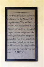 Village parish church Culpho, Suffolk, England, UK, prayer board with the Lord's Prayer, Our Father