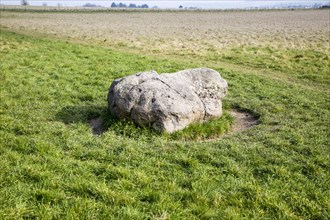 Prehistoric former standing sarsen stone, the Cuckoo Stone, Durrington, Wiltshire, England, UK