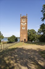 Freston Tower, a six-storey red brick Tudor folly built in 1570s, near Ipswich, Suffolk, England,