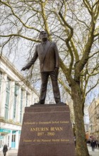 Statue bronze sculpture of politician Aneurin Bevan 1897-1960 in Queen Street, Cardiff, South