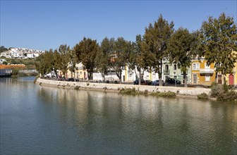 Historic homes on the waterfront of the river Rio Sequa, Tavira, Algarve, Portugal, southern