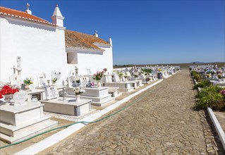 Rural catholic church and cemetery Igreja Santa Barbara de Padroes, near Castro Verde, Baixo