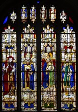 Sixteenth century stained glass window 13, Fairford, Gloucestershire, England, UK Saints Jerome,