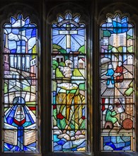 Stained glass window, Holy Cross church, Seend, Wiltshire, England 2002 by Andrew Taylor Life of
