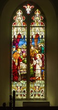 Stained glass window c1886, Christ with Elders, Great Bealings church, Suffolk, England, UK by