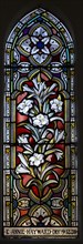 Stained glass window ornamental floral pattern lilies circa 1880 Ward and Hughes, Wilsford church,