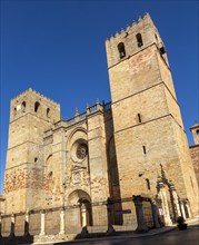 Romanesque facade of Cathedral church, Catedral de Santa Maria de Sigueenza, Siguenza, Guadalajara