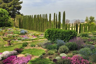 Gardens in spring, flowering perennials, Alhambra Gardens, Granada, Spain, Europe